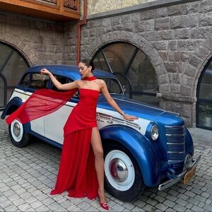 Red chiffon, very elegant dress.